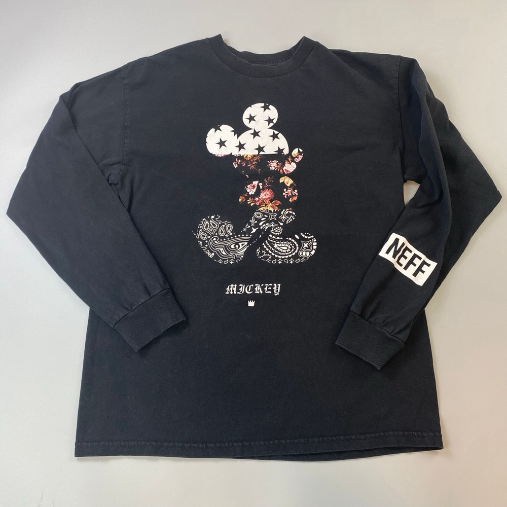 Men's Disney x Neff Black Mickey Mouse Long Sleeve Tee M Floral Star Paisley